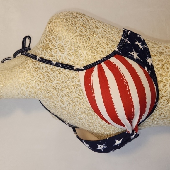 Red White Blue Padded Push-Up Cup Halter Swim Top - Picture 6 of 9